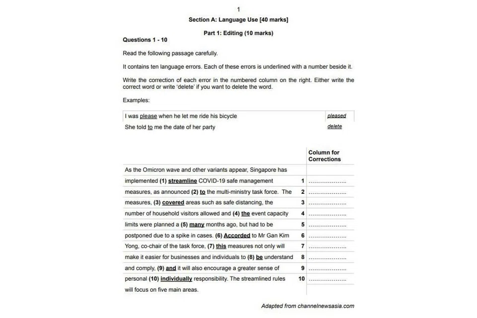 KERTAS UJIAN DAN PEPERIKSAAN: Kertas ujian dan peperiksaan meliputi pelbagai subjek termasuk Bahasa Inggeris (gambar atas), Bahasa Melayu, Matematik dan Sains.