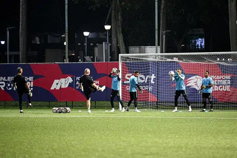 Tanjong Pagar United memiliki empat penjaga gawang utama untuk musim Liga Perdana Singapura (SPL) 2025/26 (dari kanan) Zaiful Nizam, Matt Silva, Kenji Rusydi, Sunny Tia. 