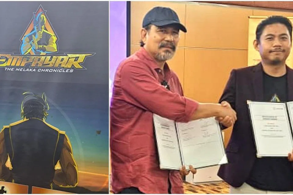 DI LUAR JANGKAAN: Datuk M. Nasir (kiri) gembira dapat menjalin kerjasama dengan Ketua Pegawai Eksekutif (CEO) UniVRse Interactive Sdn Bhd, Encik Mohd Hezri Amir, bagi menghasilkan lagu untuk permainan video berlatar belakang zaman Kesultanan Melayu Melaka, iaitu Empayar: The Melaka Chronicles.