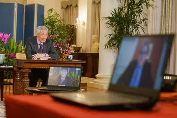 BERHUJAH TENTANG IKLIM: Perdana Menteri Lee Hsien Loong di Forum Global Mengenai Pemulihan Ekonomi anjuran Dewan Perniagaan Amerika. - Foto MCI 