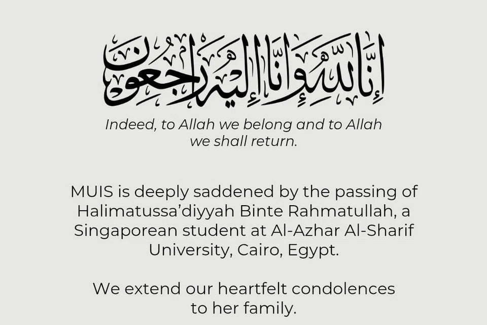 Singapura, Mesir, Universiti Al-Azhar, pelajar, meninggal dunia