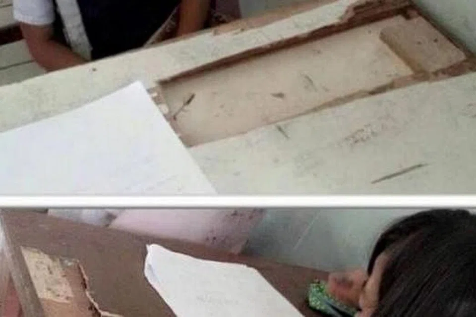 CONTOH: Dr Puad memuat naik gambar di Facebook keadaan meja pelajar di sekolah Keningau, Sabah. - Foto THE STAR