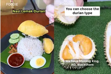 NASI LEMAK DURIAN: Pelanggan boleh pilih jenis durian, antara Musang King, XO, Blackthorn dengan Tekka.