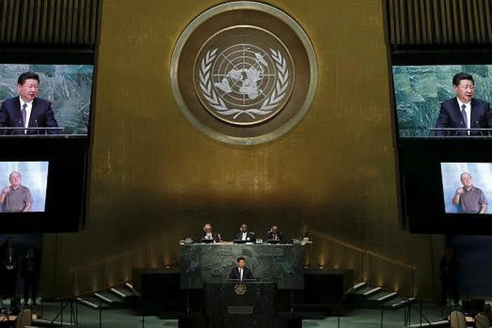 Presiden China, Encik Xi Jinping, menyampaikan ucupan sulung di PBB pada Sabtu. Gambar REUTERS