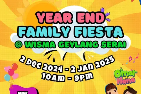 Acara Fiesta Keluarga Akhir Tahun di Wisma Geylang Serai menampilkan pelbagai kegiatan menarik untuk dinikmati seisi keluarga seperti acara istana ambul atau ‘bouncy castle’ dan ruang berisi bola-bola atau ‘ball pit’ dari 2 Disember hingga 2 Januari 2025.