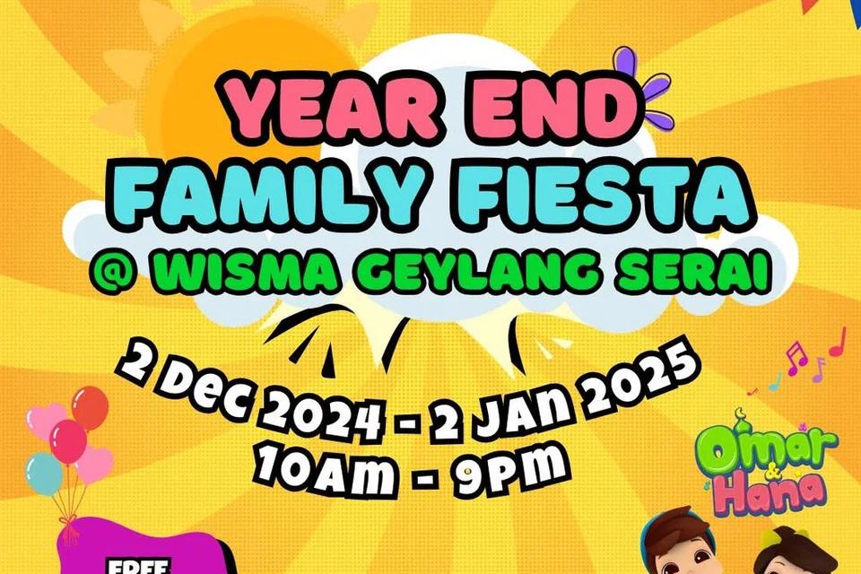 Acara Fiesta Keluarga Akhir Tahun di Wisma Geylang Serai menampilkan pelbagai kegiatan menarik untuk dinikmati seisi keluarga seperti acara istana ambul atau ‘bouncy castle’ dan ruang berisi bola-bola atau ‘ball pit’ dari 2 Disember hingga 2 Januari 2025.