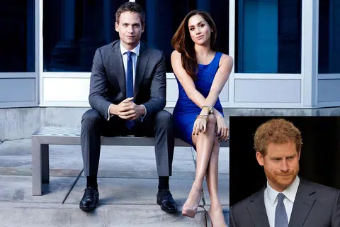 DESAS-DESUS INGIN TARIK DIRI: Berita Meghan Markle (gambar utama, kanan) menarik diri daripada siri drama 'Suits' masih menjadi tanda tanya berikutan laporan yang menyatakan beliau sedang bercinta dengan Putera Harry (gambar sisipan) dari Britain. Bersamanya dalam gambar utama ialah Patrick J. Adams, yang turut berlakon dalam drama sama. - Foto DIVA UNIVERSAL