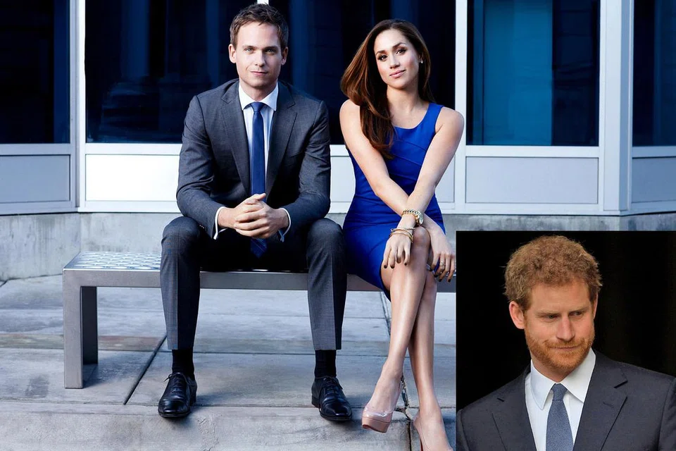 DESAS-DESUS INGIN TARIK DIRI: Berita Meghan Markle (gambar utama, kanan) menarik diri daripada siri drama 'Suits' masih menjadi tanda tanya berikutan laporan yang menyatakan beliau sedang bercinta dengan Putera Harry (gambar sisipan) dari Britain. Bersamanya dalam gambar utama ialah Patrick J. Adams, yang turut berlakon dalam drama sama. - Foto DIVA UNIVERSAL