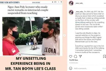 AJAK PELAJAR BERDEBAT: Tangkap layar satu pos Instagram (atas) oleh Cik Nurul Fatimah Iskanda mengenai Encik Tan Boon Lee membuka perbincangan tentang Islam dalam kelasnya dan mengajak Cik Fatimah berdebat dengannya. - Foto NURUL FATIMAH BINTI ISKANDAR/INSTAGRAM