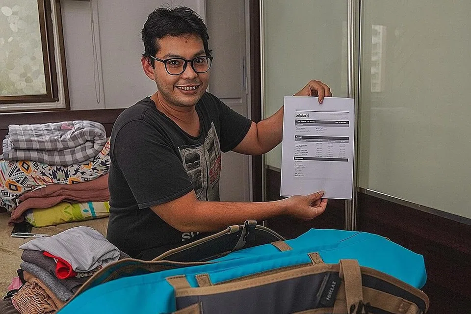 KORBAN TIKET PENERBANGAN: Encik Hafizuddin Ismail, seorang penduduk Johor, akan mengorbankan tiket penerbangannya ke KLIA apabila beliau akhirnya berjaya menempah tiket Causeway Link pada sekitar 3 petang semalam selepas berkali-kali cuba membuat tempahan di lamannya sejak pagi. - Foto BH oleh NUR DIYANA TAHA