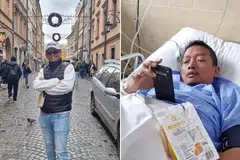 DISERANG STROK: Encik Norhisam Buang, 48 tahun, yang sedang bercuti di Poland, diserang angin ahmar hingga perlu dirawat di hospital di Warsaw.