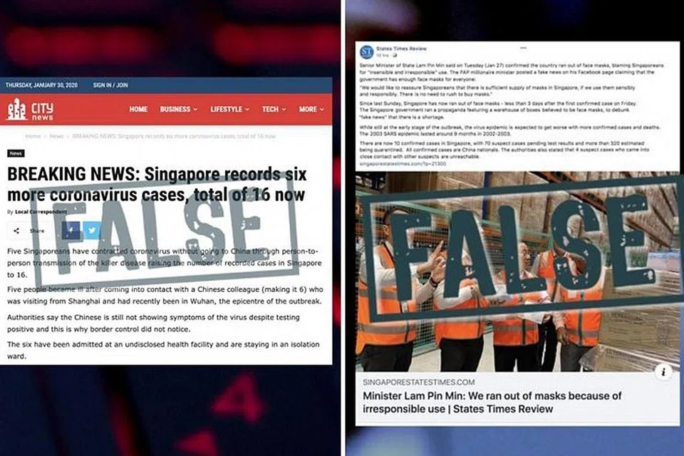 BERITA TIDAK BENAR: Encik Gan Kim Yong dan Encik Chan Chun Sing telah mengarahkan pejabat Pofma untuk mengeluarkan arahan pembetulan kepada pos berkenaan wabak koronavirus Wuhan yang ditujukan kepada AB-TC City News dan States Times Review (STR). - Foto GOV.SG