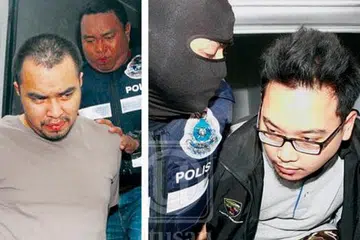 TANGKAPAN DI MALAYSIA: Dua daripada enam individu yang dibawa ke Mahkamah Majistret Kajang bagi menghadapi pertuduhan merancang pengganasan baru-baru ini. - Foto UTUSAN MALAYSIA