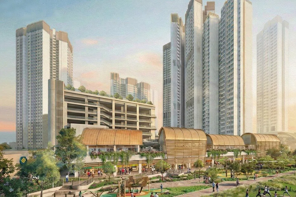 Lakaran artis janaan AI bagi projek Bina Ikut Tempahan (BTO) di Toa Payoh West, berhampiran Stesen MRT Caldecott.