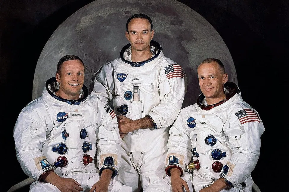 SAMPAI BULAN: Tiga kru Apollo 11 yang mencipta sejarah (dari kiri) komander Neil A. Armstrong, Michael Collins dan Edwin E. 'Buzz' Aldrin. - Foto AFP 