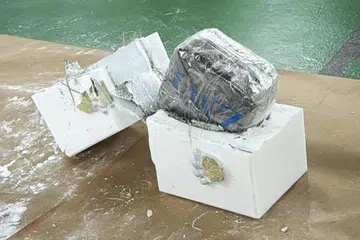 Suspek ditahan di sekitar Changi South sejurus selepas dia memasukkan bungkusan mengandungi patung singa di gudang pengangkutan udara di kawasan yang sama.