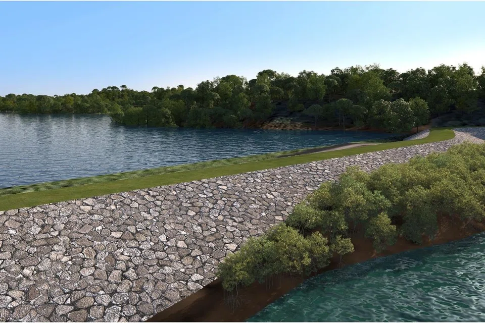 Lakaran artis mengenai benteng yang dipertingkatkan bagi melindungi Takungan Air Sarimbun.