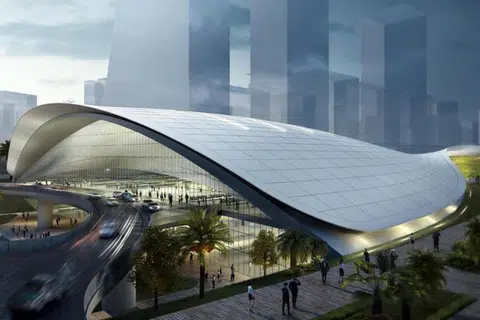 DIBATALKAN: Lakaran artis bagi Terminal Rel Kelajuan Tinggi di Jurong East bagi projek yang kini sudah dibatalkan. 