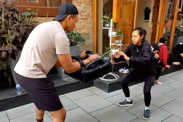 SEDIA UNTUK MENYENGAT: Nadhrah (gambar atas) dan Rizuan sedang giat melakukan persiapan terakhir semalam sebelum masuk gelanggang bagi Kejohanan Pencak Silat Asia di Kashmir, India, yang bermula hari ini. - Foto PERSEKUTUAN SILAT SINGAPURA