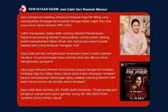 Kenyataan isteri bekas Perdana Menteri Malaysia, Cik Rosmah Mansor, mengkritik tindakan yang didakwa dilakukan oleh Menteri Perumahan dan Kerajaan Tempatan Malaysia, Encik Nga Kor Ming, menyebarkan propaganda murahan menggunakan wajah dan imej Cik Rosmah untuk kempen Pilihan Raya Negeri Johor.