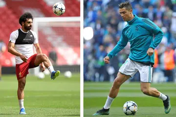 SIAPA LEBIH BERBISA: Final Liga Juara-Juara kali ini akan menemukan antara dua penyerang terbaik dalam sejarah kejohanan ini - Cristiano Ronaldo dari Real Madrid (kanan) dan Mohamed Salah bagi Liverpool (kiri). - Foto-foto AFP, Reuters