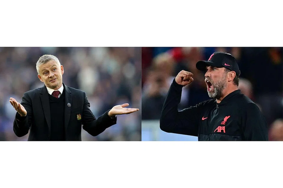 SIAPA LEBIH PINTAR SUSUN STRATEGI: Pengurus United, Ole Gunnar Solskjaer (kiri), kian tertekan untuk mengubah nasib pasukannya dengan Liverpool di bawah pimpinan Juergen Klopp (kanan) mempamerkan prestasi cemerlang sejak permulaan musim ini. - Foto-Foto REUTERS, AFP