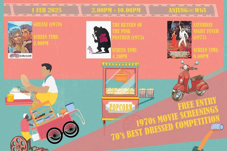 Tayangan acara ‘Timeless Classics’ di Anjung @ WGS pada 1 Februari menawarkan maraton filem retro era 1970-an, makanan percuma dan Pertandingan Busana Retro Terbaik untuk pengalaman penuh nostalgia.