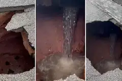 Keadaan lubang benam yang berlaku di Wangsa Maju, Kuala Lumpur, pada 11 Mei.