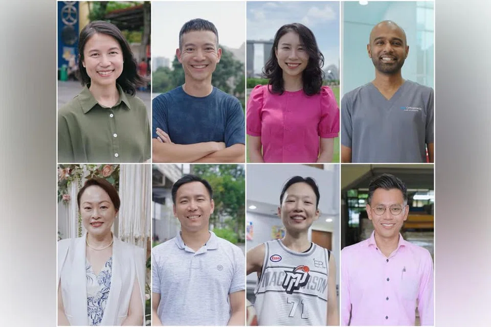 Lapan muka baru bakal calon PAP daripada 30 yang dijangka diketengahkan bagi Pilihan Raya Umum (GE) 2025 ialah (dari kiri, atas) Cik Goh Hanyan, Encik Shawn Loh, Cik Cassandra Lee, Dr Hamid Razak, (dari kiri, bawah) Cik Diana Pang, Encik Goh Pei Ming, Cik Jasmin Lau dan Encik Ng Shi Xuan.