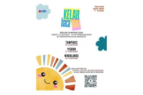 Sertai Kelab Baca Ria di Perpustakaan Tampines, Yishun, atau Woodlands untuk memperkasa kemahiran bahasa Melayu dan daya imaginasi anak anda.