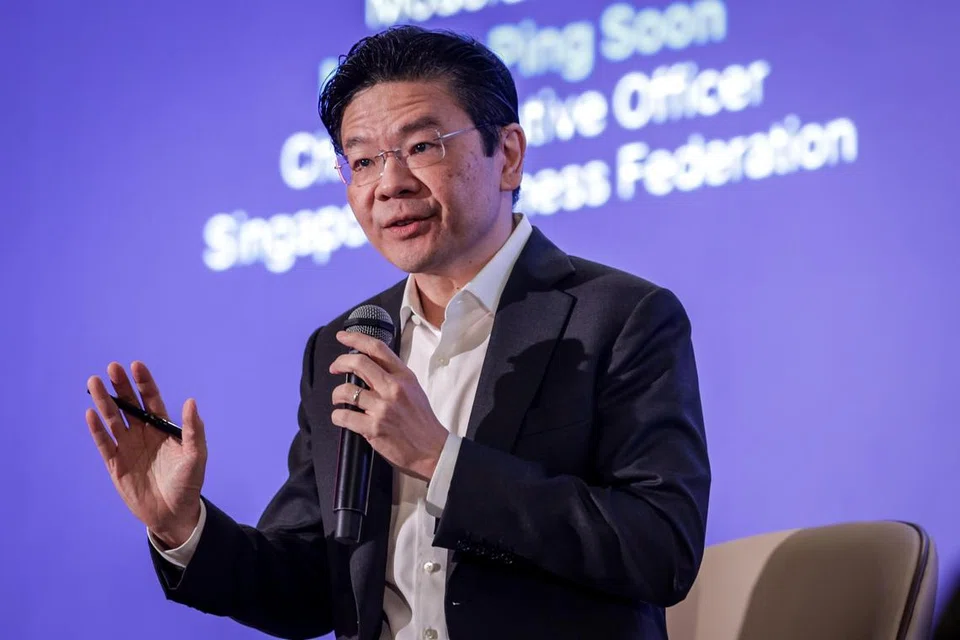 Perdana Menteri, Encik Lawrence Wong, di Simposium Belajawan Singapura 2025 anjuran Persekutuan Perniagaan Singapura (SBF) di Pusat Konvensyen dan Ekspo Marina Bay Sands.