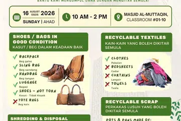 Masjid Al-Muttaqin akan menyediakan Khidmat Pelupusan Bahan Islamik untuk mushaf Al-Quran, kitab dan buku agama dengan harga $5 bagi setiap kilogram (kg).