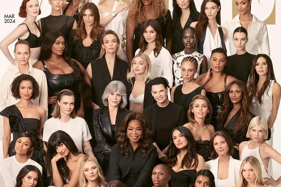 Muka depan British Vogue Mac 2024 menampilkan 40 ikon fesyen, filem dan muzik, termasuk model legenda Cindy Crawford, Naomi Campbell, Christy Turlington dan Linda Evangelista.