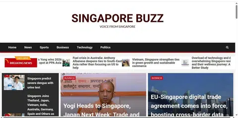Laman web singaporebuzz.com mempunyai ciri teks bergerak berita agar menyerupai laman web berita utama. 