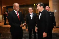 Menteri Penyelaras bagi Keselamatan Negara merangkap Menteri Ehwal Dalam Negeri, Encik K. Shanmugam (kiri), hadir selaku tetamu terhormat di majlis makan malam gala bagi menyambut ulang tahun ke-35 Demensia Singapura (DSG) di Pan Pacific Singapore pada 5 September. Bersama beliau ialah (dari kiri) Pengarah Advokasi & Komunikasi DSG, Encik Bernard Lim; Ketua Pegawai Eksekutif DSG, Encik Jason Foo; dan  Pengurus Besar Pan Pacific Singapore, Encik Melvin Lim.