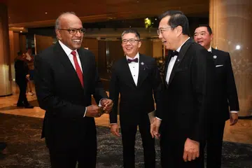 Menteri Penyelaras bagi Keselamatan Negara merangkap Menteri Ehwal Dalam Negeri, Encik K. Shanmugam (kiri), hadir selaku tetamu terhormat di majlis makan malam gala bagi menyambut ulang tahun ke-35 Demensia Singapura (DSG) di Pan Pacific Singapore pada 5 September. Bersama beliau ialah (dari kiri) Pengarah Advokasi & Komunikasi DSG, Encik Bernard Lim; Ketua Pegawai Eksekutif DSG, Encik Jason Foo; dan  Pengurus Besar Pan Pacific Singapore, Encik Melvin Lim.
