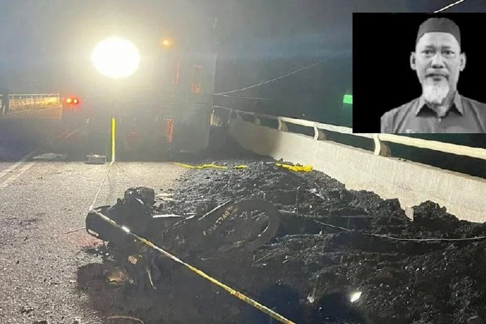 Allahyarham Hanapiah Ismail, 40-an tahun, yang menunggang motosikal maut selepas tertimbus dengan tar selepas sebuah lori membawa muatan tar terbalik di Kampar, Perak.
