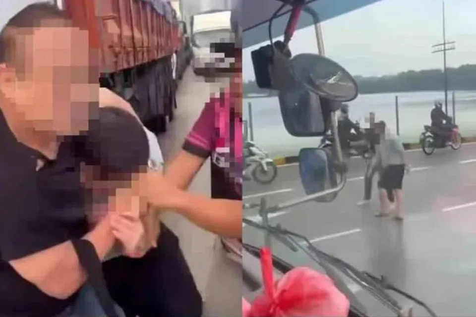Sebuah video dimuat naik oleh seorang pengguna Facebook menunjukkan dua lelaki bergaduh di jalan raya Koswe yang sibuk.