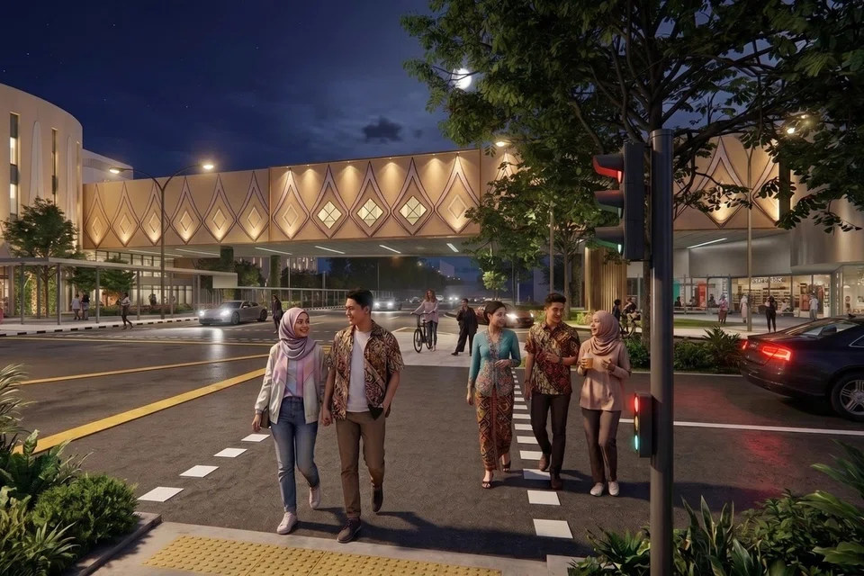 Gambaran artis cadangan jejantas berukuran sekitar 60 meter panjang merentas Geylang Road yang akan menghubungkan tingkat tiga kedua-dua TKC dan pusat beli-belah Kinex. Reka bentuk jejantas ini masih menanti kelulusan muktamad pihak berkuasa.