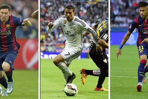 (Dari kiri) Messi, Ronaldo dan Neymar. Gambar AFP 