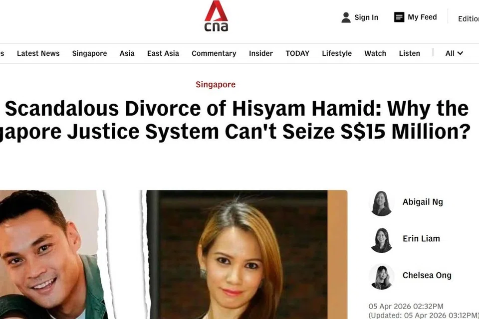 Sebuah laman web palsu meniru antaramuka platform berita tempatan, Channel News Asia (CNA) telah menghasilkan berita palsu berkenaan artis tempatan, Hisyam Hamid.