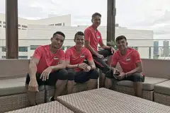 BERPENGALAMAN: (Dari kiri) Hassan, Baihakki, Shahril dan Amri menjadi tunggak pemain berpengalaman yang turut sertai skuad Singa dalam perjuangan mereka di Piala AFF Suzuki. - Foto BH oleh DAVID LEE, KUA CHEE SIONG