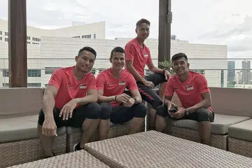 BERPENGALAMAN: (Dari kiri) Hassan, Baihakki, Shahril dan Amri menjadi tunggak pemain berpengalaman yang turut sertai skuad Singa dalam perjuangan mereka di Piala AFF Suzuki. - Foto BH oleh DAVID LEE, KUA CHEE SIONG