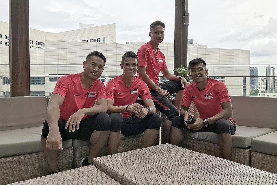 BERPENGALAMAN: (Dari kiri) Hassan, Baihakki, Shahril dan Amri menjadi tunggak pemain berpengalaman yang turut sertai skuad Singa dalam perjuangan mereka di Piala AFF Suzuki. - Foto BH oleh DAVID LEE, KUA CHEE SIONG