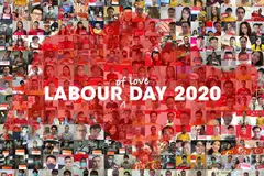 Gain City mengumpulkan 800 gambar pekerjanya dengan bendera Singapura sebagai penghargaan sempena Hari Pekerja.