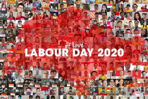 Gain City mengumpulkan 800 gambar pekerjanya dengan bendera Singapura sebagai penghargaan sempena Hari Pekerja.
