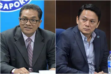 BEKAS PEGAWAI KANAN: Zainudin (kiri) menjadi presiden FAS dari 2009 hingga 2017, sementara Winson Lee berkhidmat sebagai setiausaha agung selama sembilan tahun dan meletak jawatan pada Disember 2017.