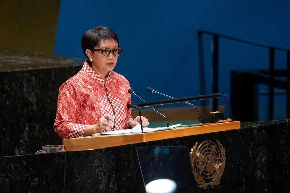UCAPAN TEGAS: Menteri Luar Indonesia, Cik Retno Marsudi, menyentuh mengeni krisis Israel-Palestin di Sidang Khas Pertubuhan Bangsa-Bangsa Bersatu (PBB) di New York.
