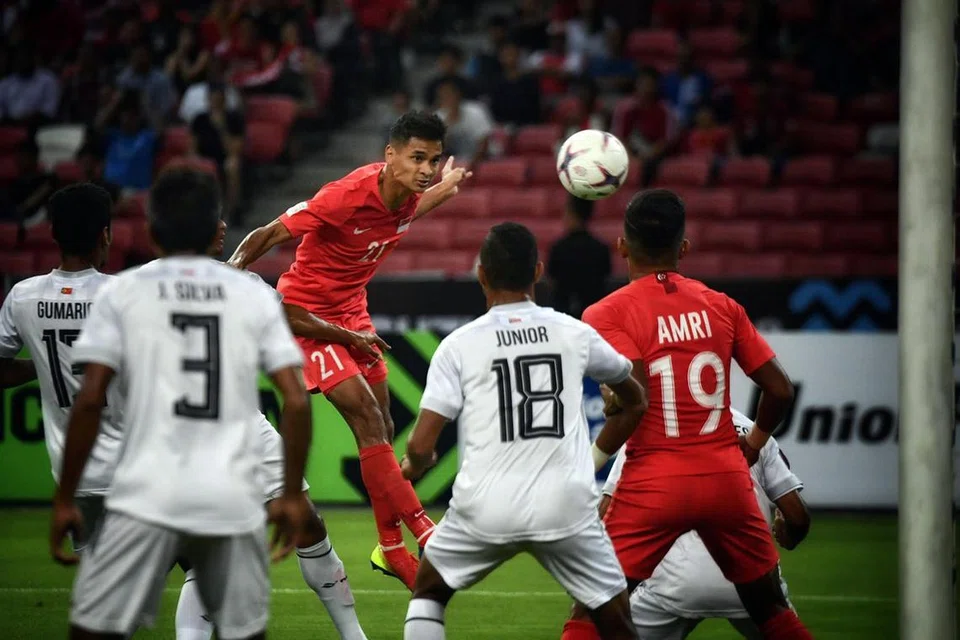 Imbas kembali... Safuwan menjaringkan gol dalam kemenangan 6-1 ke atas Timor-Leste dalam Piala Suzuki pada 2018.
