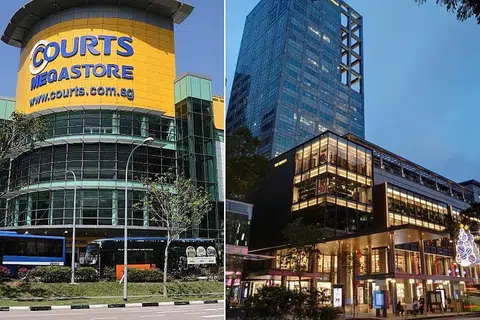 TERBESAR: Courts akan mengambil kesemua enam tingkat di The Heeren (kanan) dan menjadikannya cawangan terbesar Courts di Singapura. - Foto BH oleh KELVIN CHNG dan THE HEEREN.